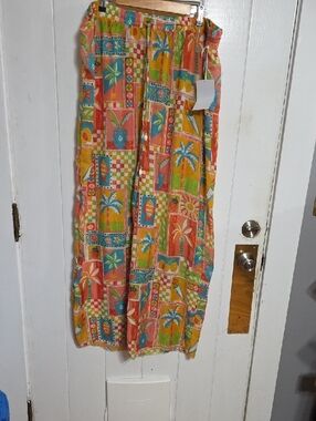 NWT Violet Sky Women's Gauzy Wide Leg Pants Tropical Semi-Sheer Elastic Sz 3X